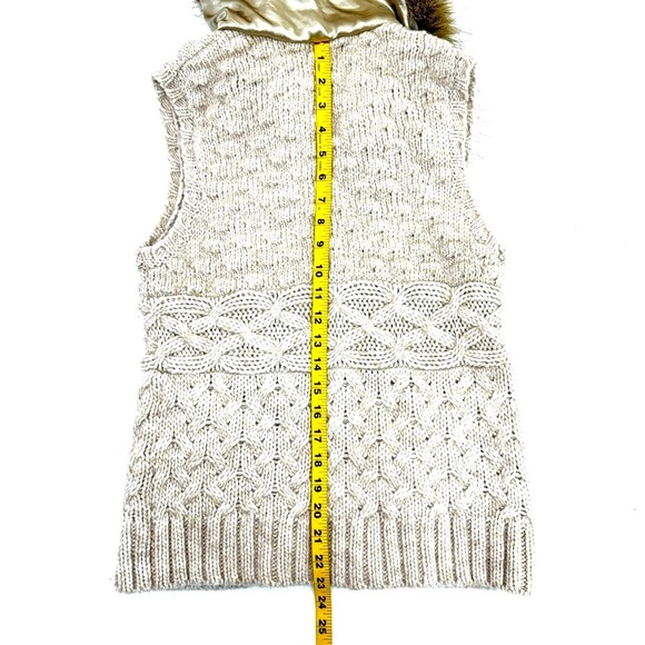 Loft Wool Alpaca Blend Cable Knit Sweater Vest Faux Fur Collar Zip Up Brown S/M* - Picture 10 of 15